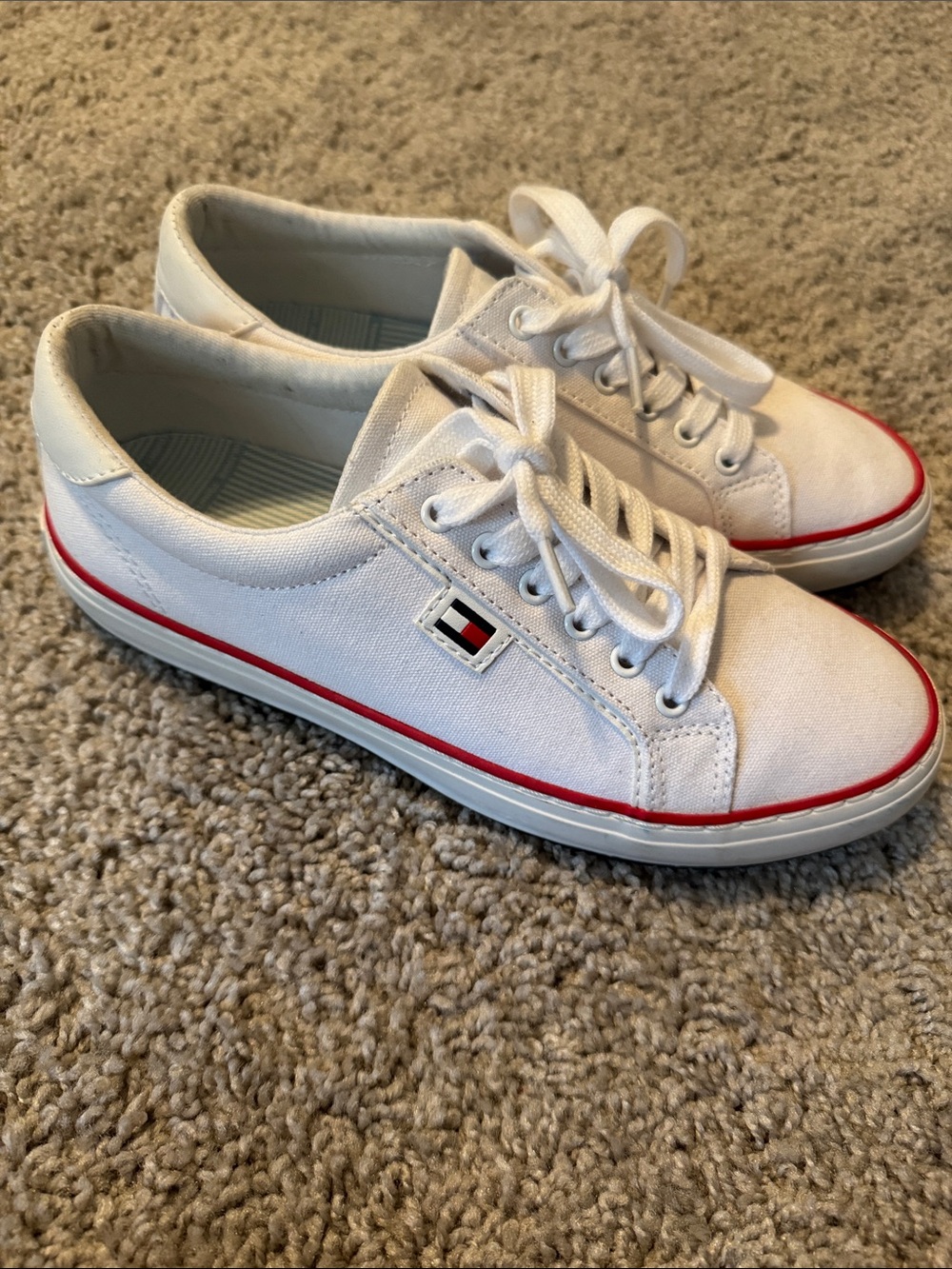 Tommy Hilfiger White Canvas Sneakers with Red Accent